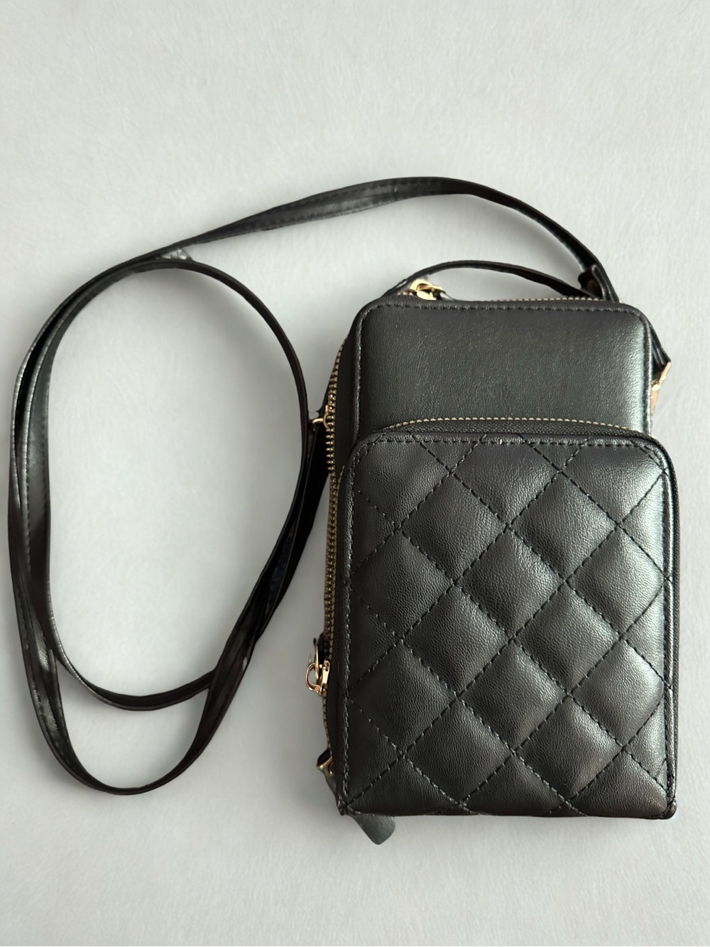 Black Quilted Crossbody Phone Wallet - Women Bags